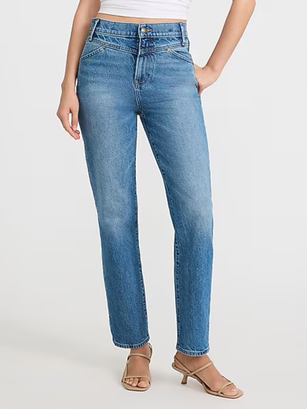 Express High Waisted Seamed Straight Ankle Medium Wash Jeans